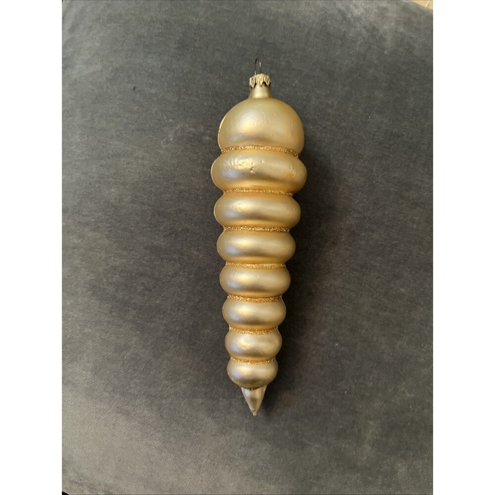 Vintage Shiny Brite Icicle Christmas Ornament Gold Glitter Large HandBlown